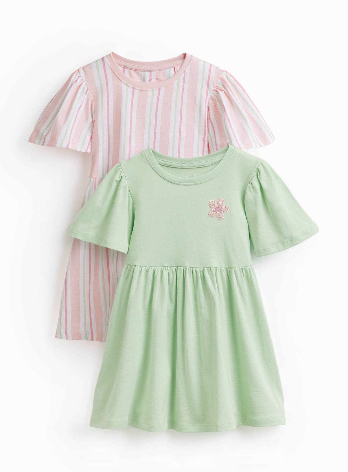 Green & Striped Print Jersey Dresses 2 Pack 3-4 years - Image 1