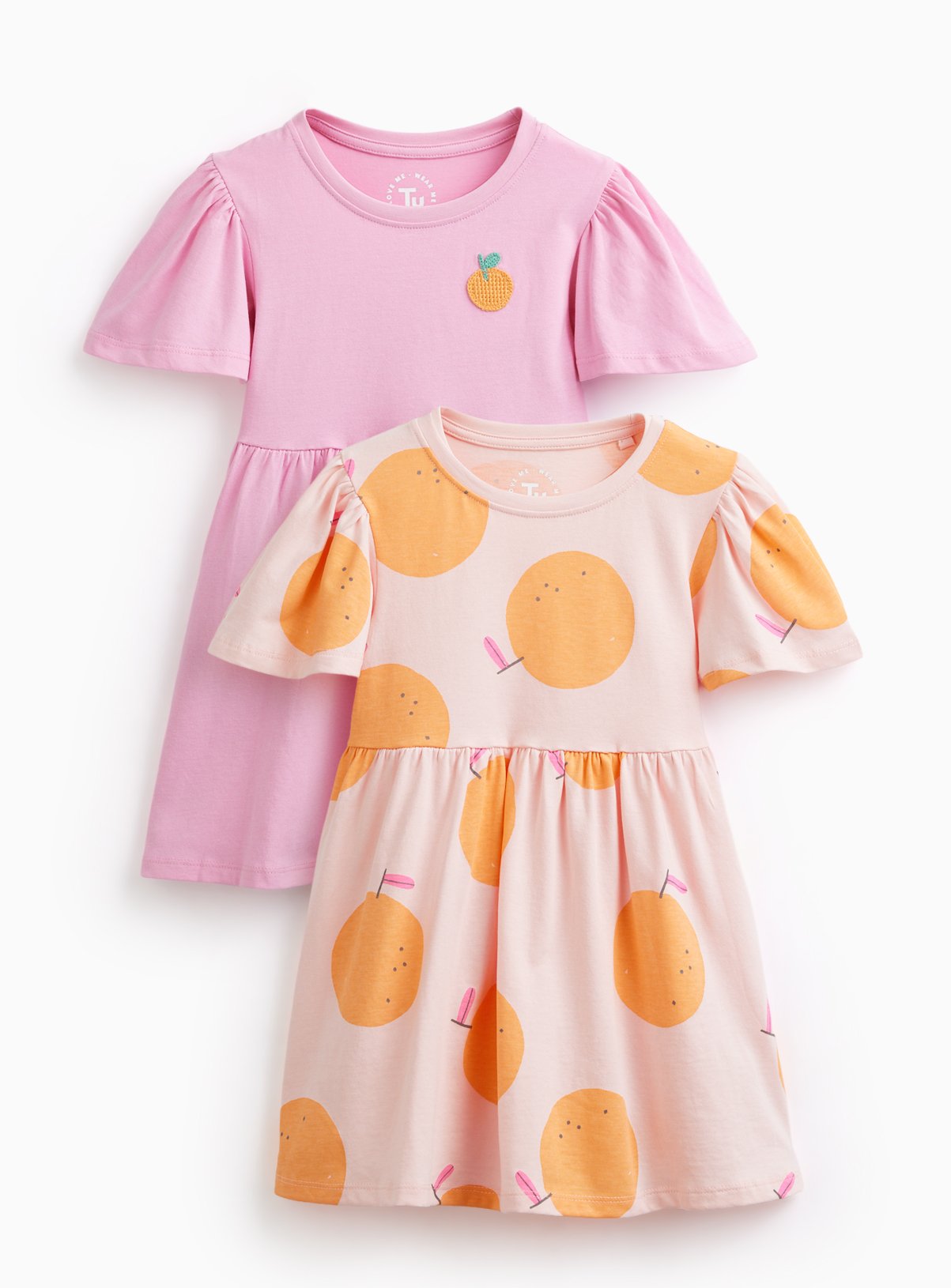Pink & Orange Print Jersey Dresses 2 Pack 3-4 years - Image 1 thumbnail