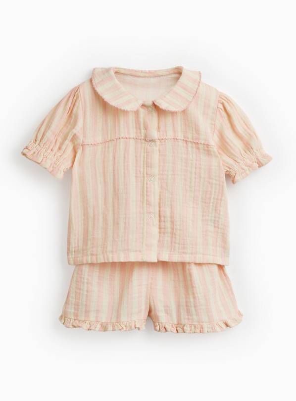 Pink Striped Short Sleeve Traditional Pyjama Set Up to 3 mths