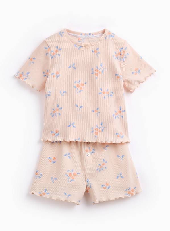 Pink Floral Waffle Texture T-Shirt & Shorts Set 3-4 years