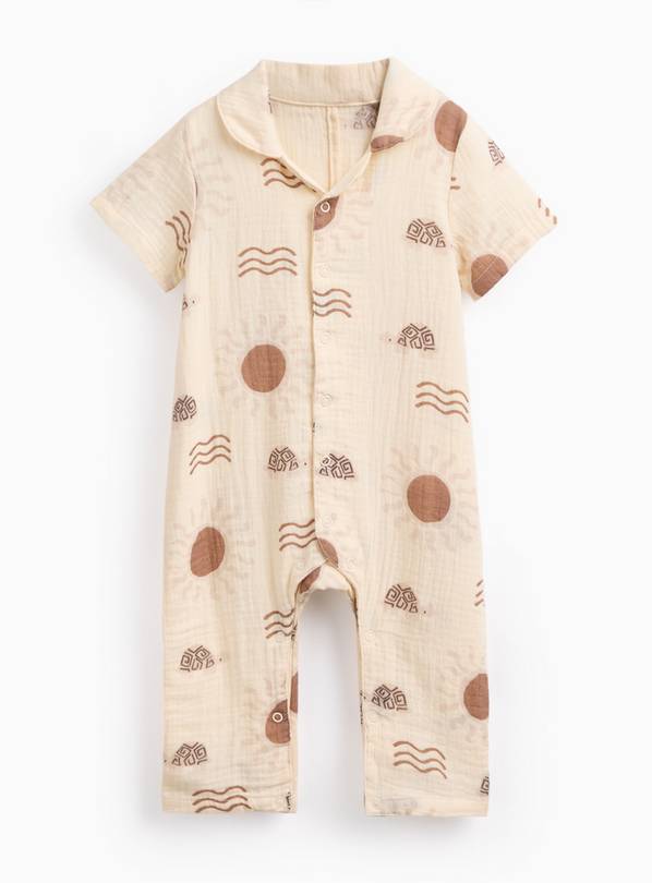 Beige Turtle Print Woven Romper 3-6 months