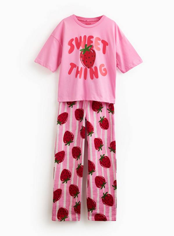 Pink Strawberry Print Short Sleeve Pyjama Set 9-10 years