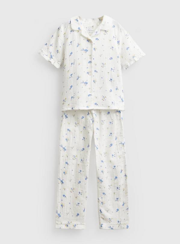 Cream Ditsy Floral Print Double Cloth Traditional Pyjamas 12-13 years