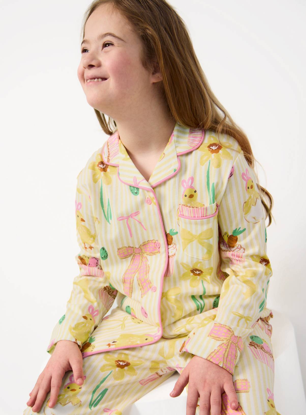 Mini Me Yellow Stripe Easter Print Traditional Pyjamas 1-2 years - Image 2
