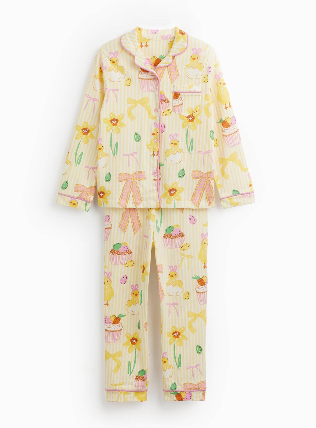 Mini Me Yellow Stripe Easter Print Traditional Pyjamas 1-2 years - Image 4