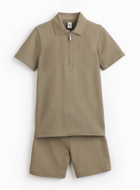 Stone Ribbed Polo & Shorts Set 9 years