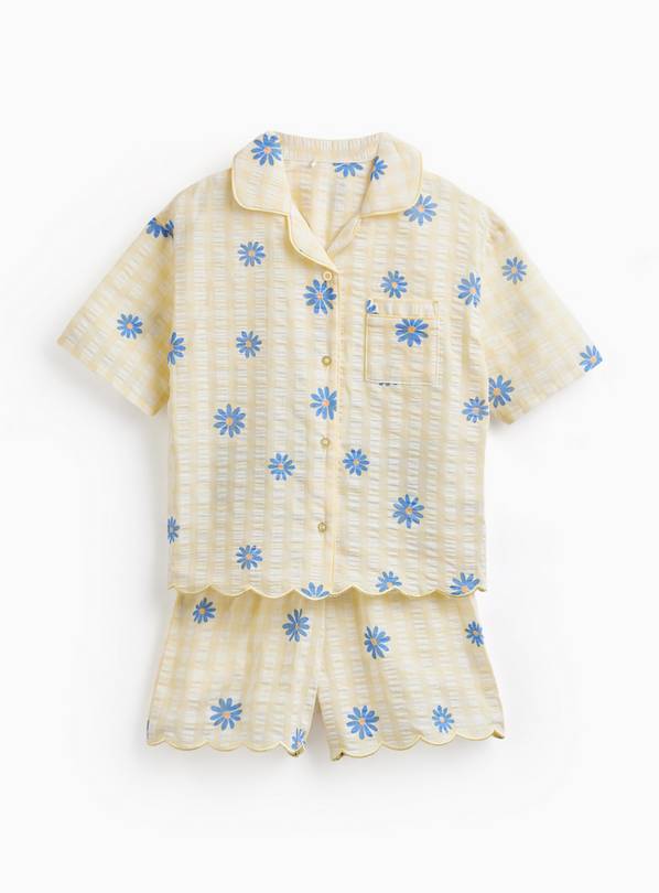 Yellow Gingham Daisy Print Traditional Shortie Pyjamas 1-2 years