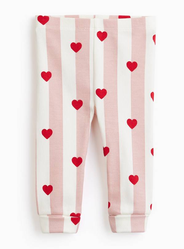 Pink Striped Heart Print Ribbed Leggings 3-6 months