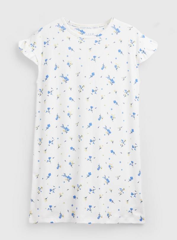 White Floral Print Frill Sleeve Nightie. 2-3 years