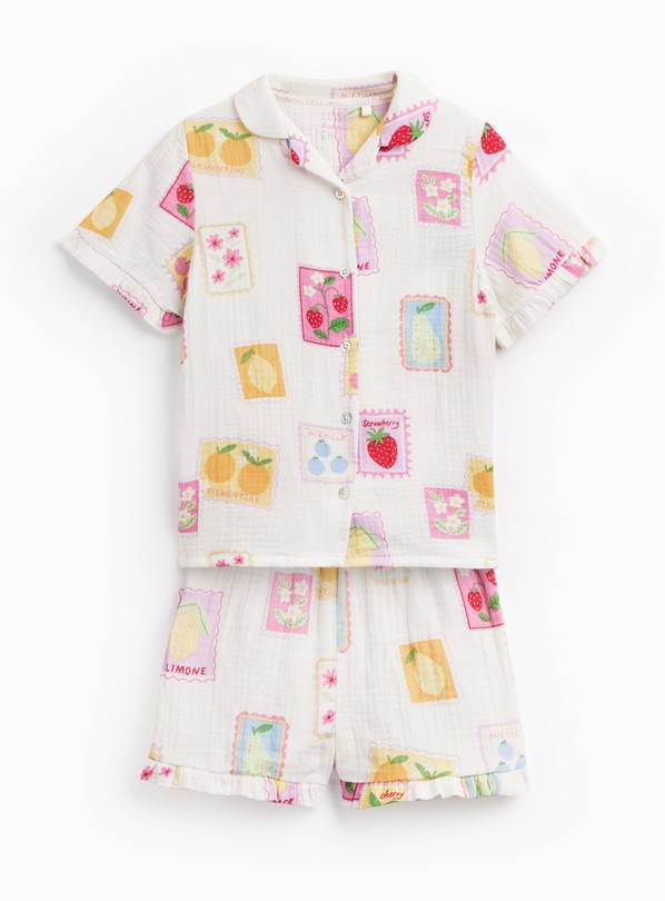 White Stamp Print Traditional Shortie Pyjamas 2-3 years