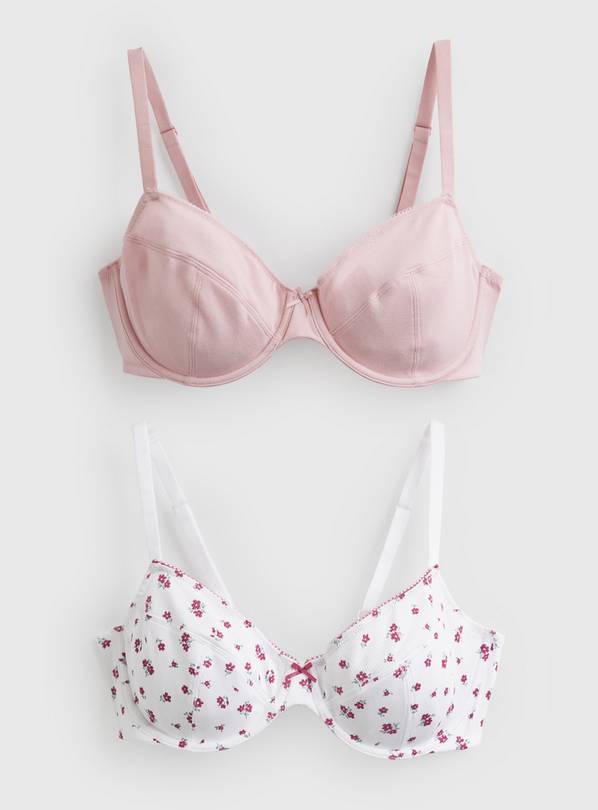 Pink & Floral Print Plunge Bras 2 Pack 36G