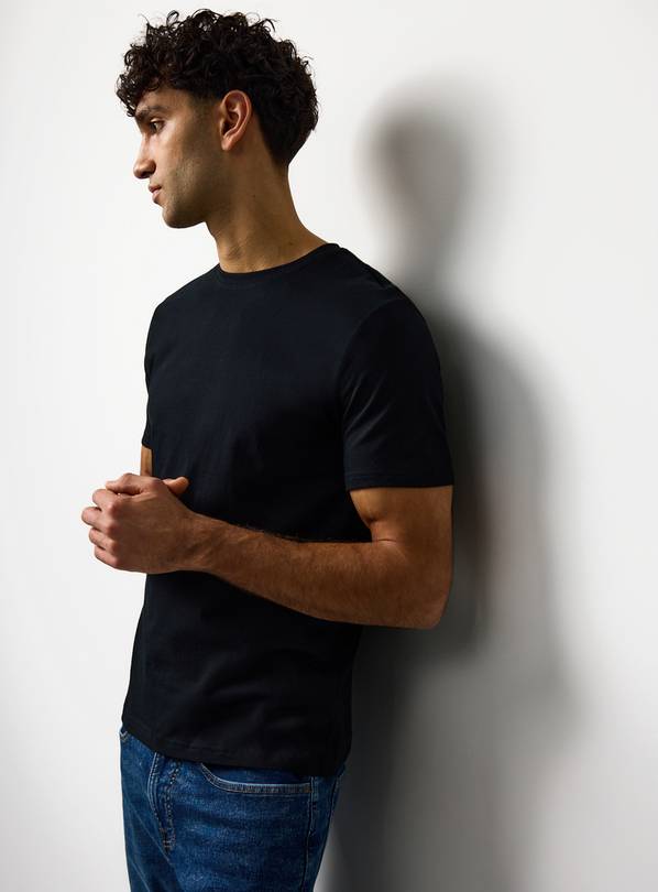 Black Regular Crew Neck T-Shirts 5 Pack S