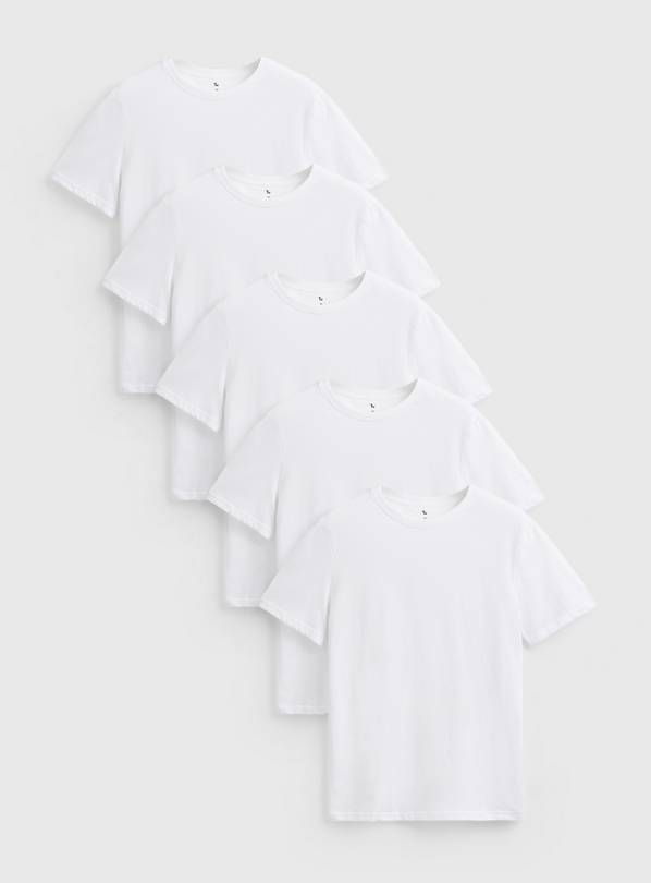 White Regular Crew Neck T-Shirts 5 Pack XXXXL