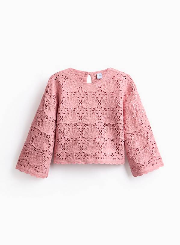 Pink Shell Detail Crochet Jumper 7-8 years