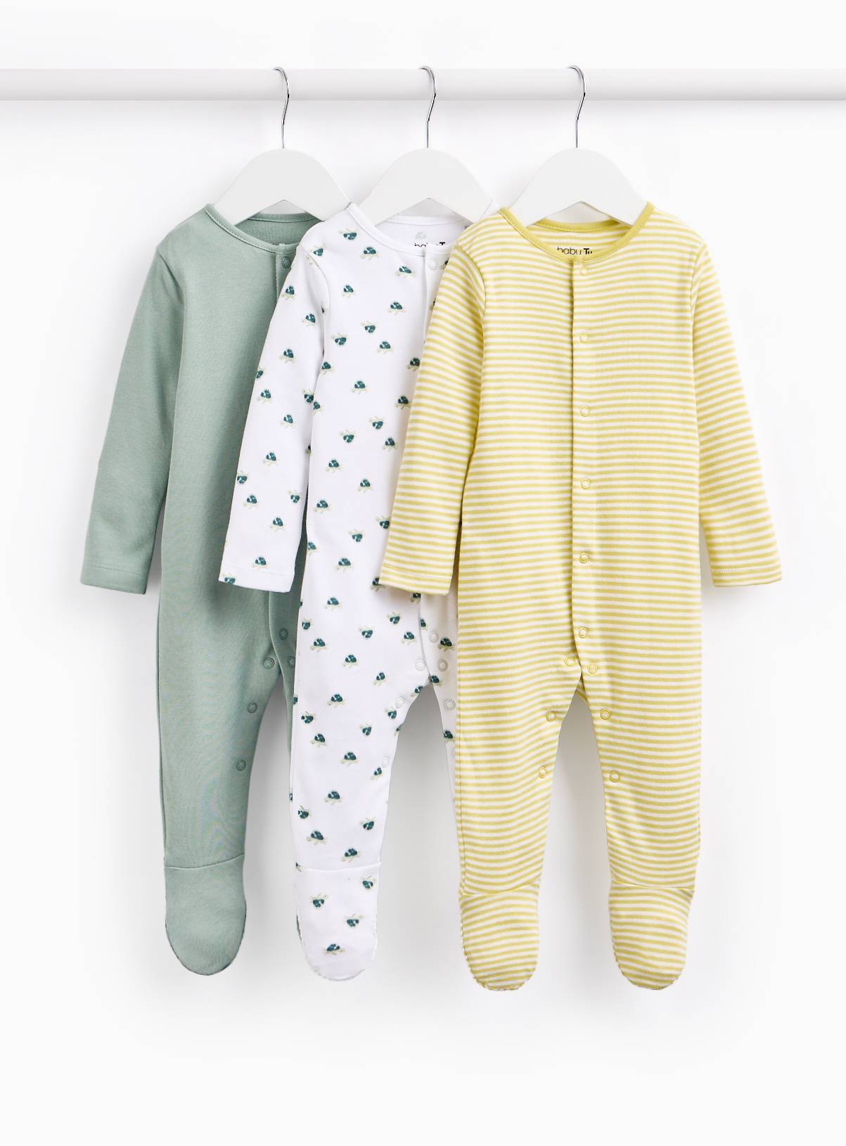 Green Turtle Print Sleepsuits 3 Pack 6-9 months - Image 1