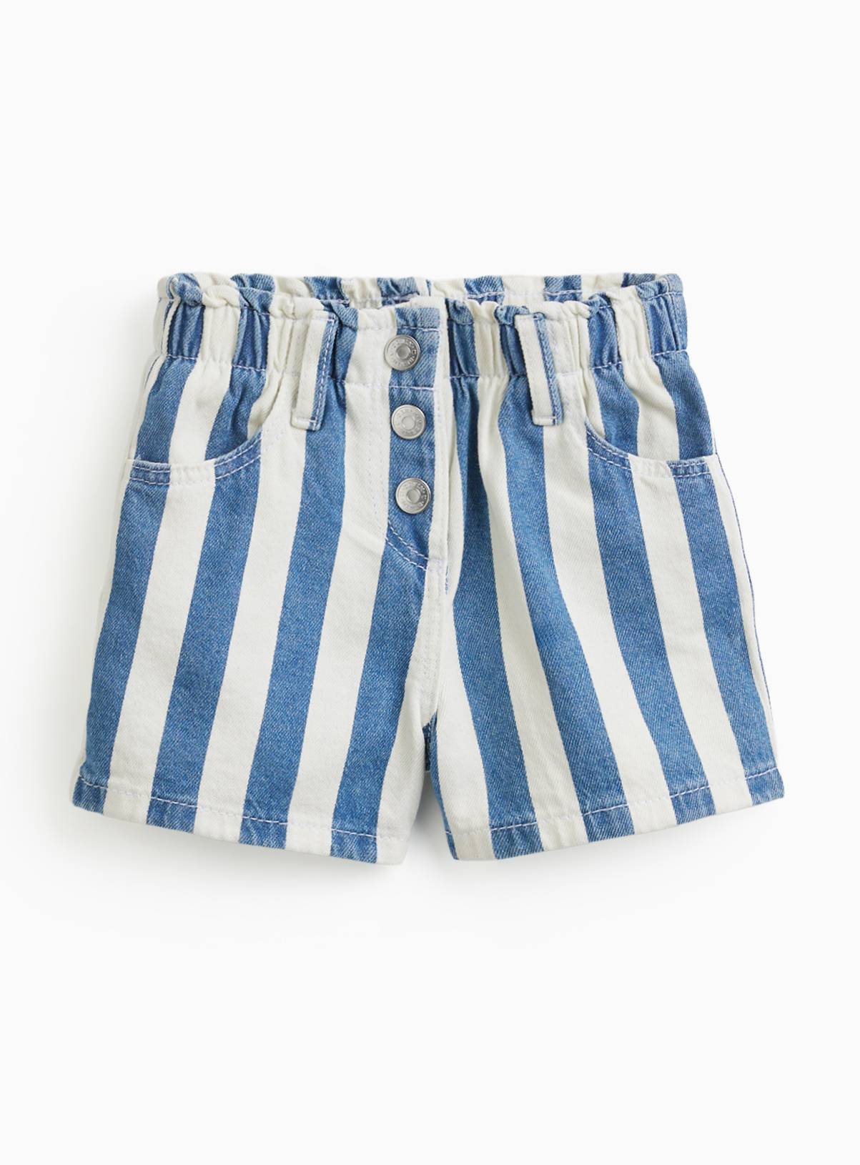 Blue Stripe Denim Paperbag Shorts 1-2 years - Image 1