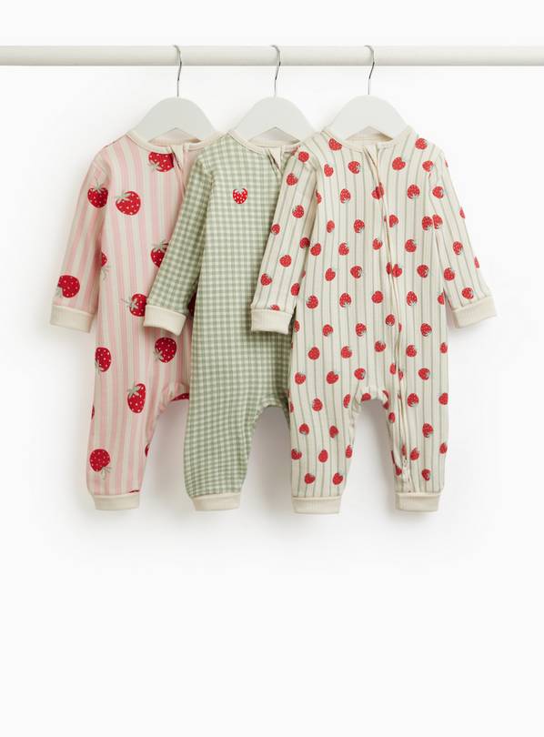 Strawberry Print Sleepsuits 3 Pack 6-9 months