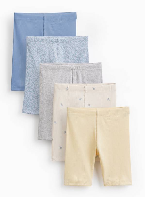 Blue & Floral Ribbed Cycle Shorts 5 Pack 3-4 years