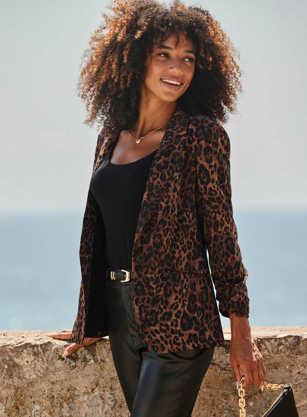 SOSANDAR Brown Leopard Print Single Breasted Blazer 10