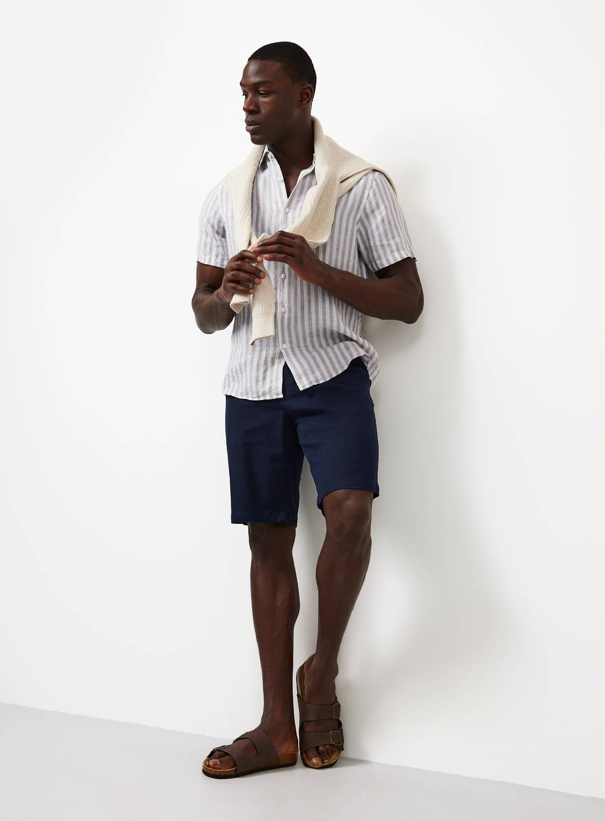 Navy Longer Length Chino Shorts 50 - Image 2