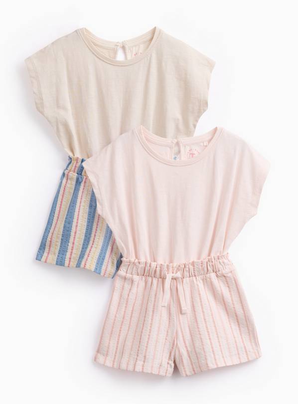 Pink Stripe Jersey Seersucker Playsuits 2 Pack 2-3 years