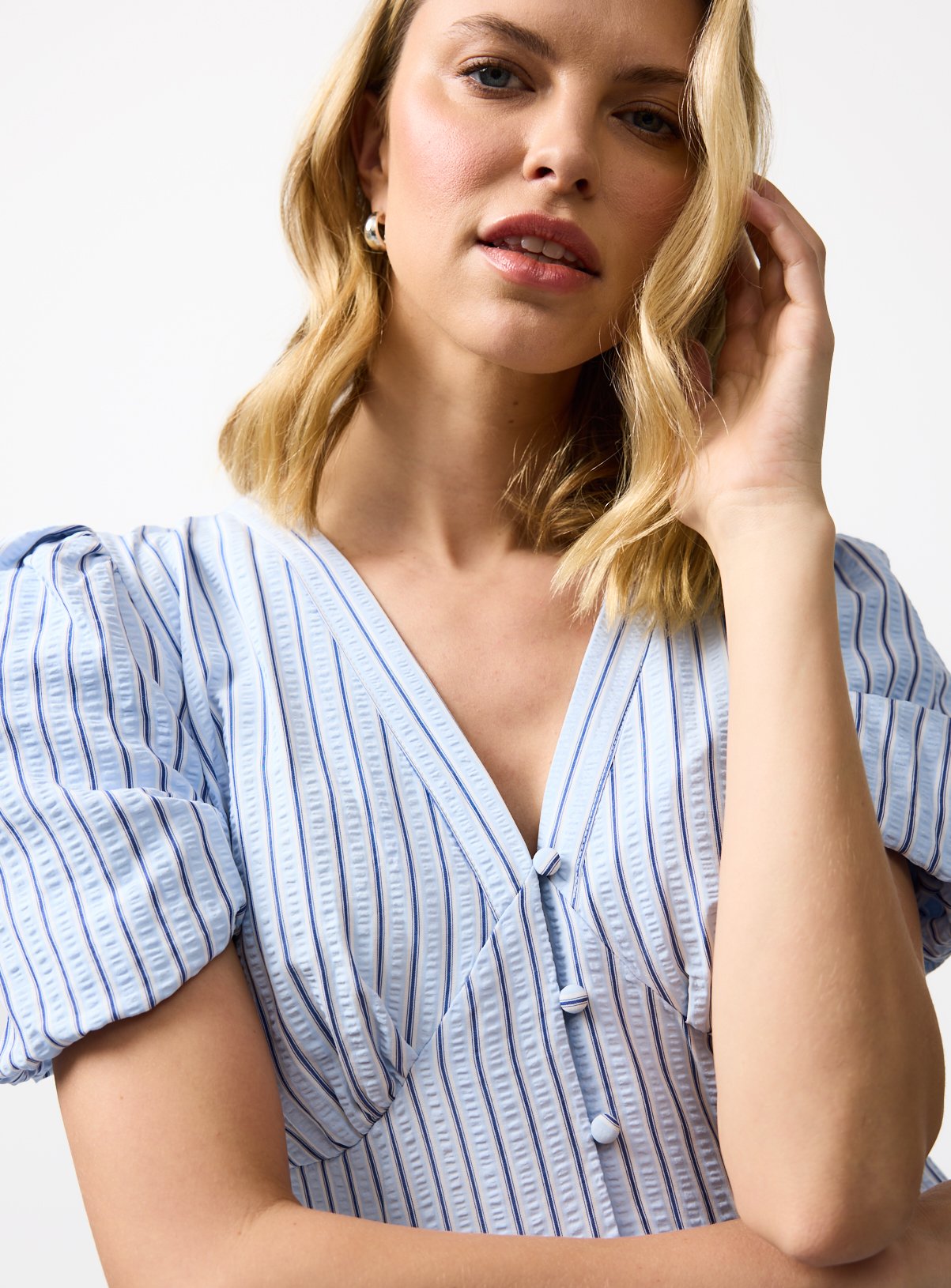 Blue V-Neck Striped Midaxi Tea Dress 14 - Image 2 thumbnail