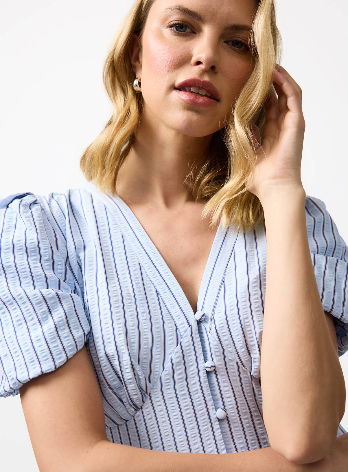Blue V-Neck Striped Midaxi Tea Dress 14 - Image 2