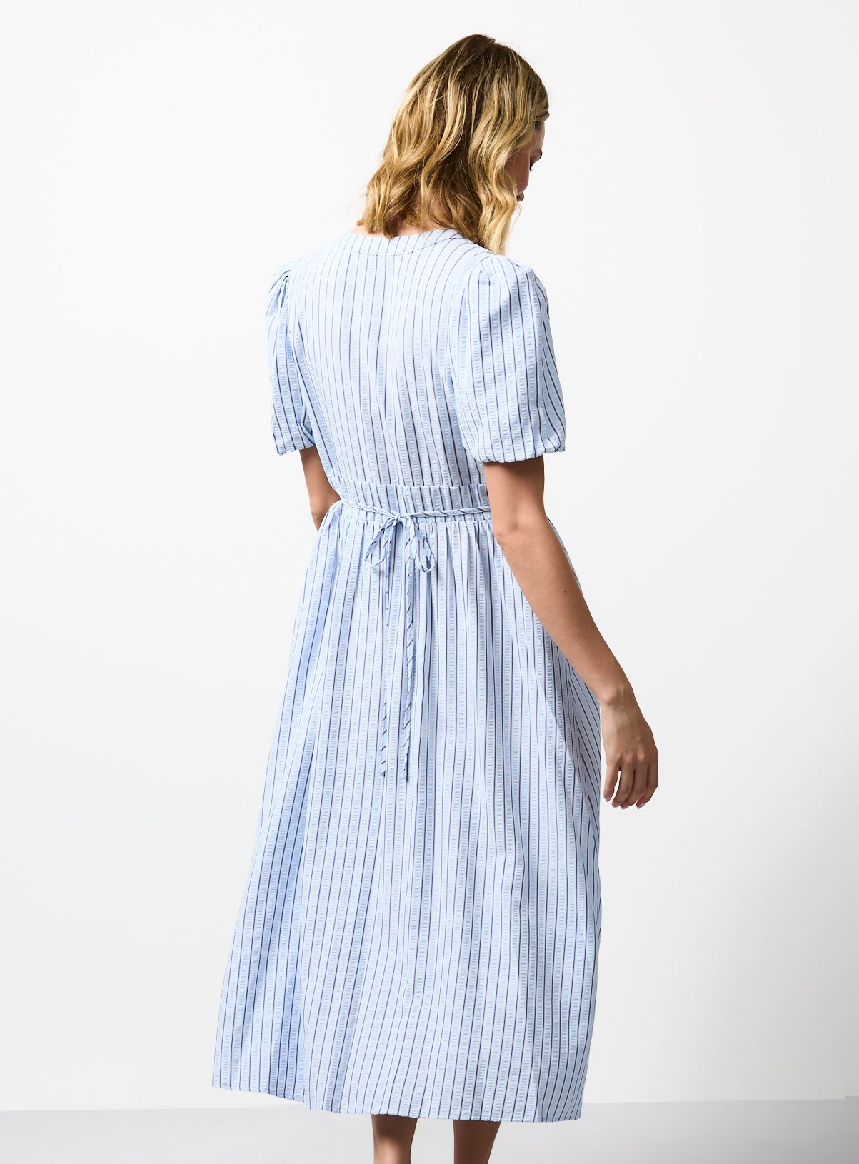 Blue V-Neck Striped Midaxi Tea Dress 14 - Image 4 thumbnail