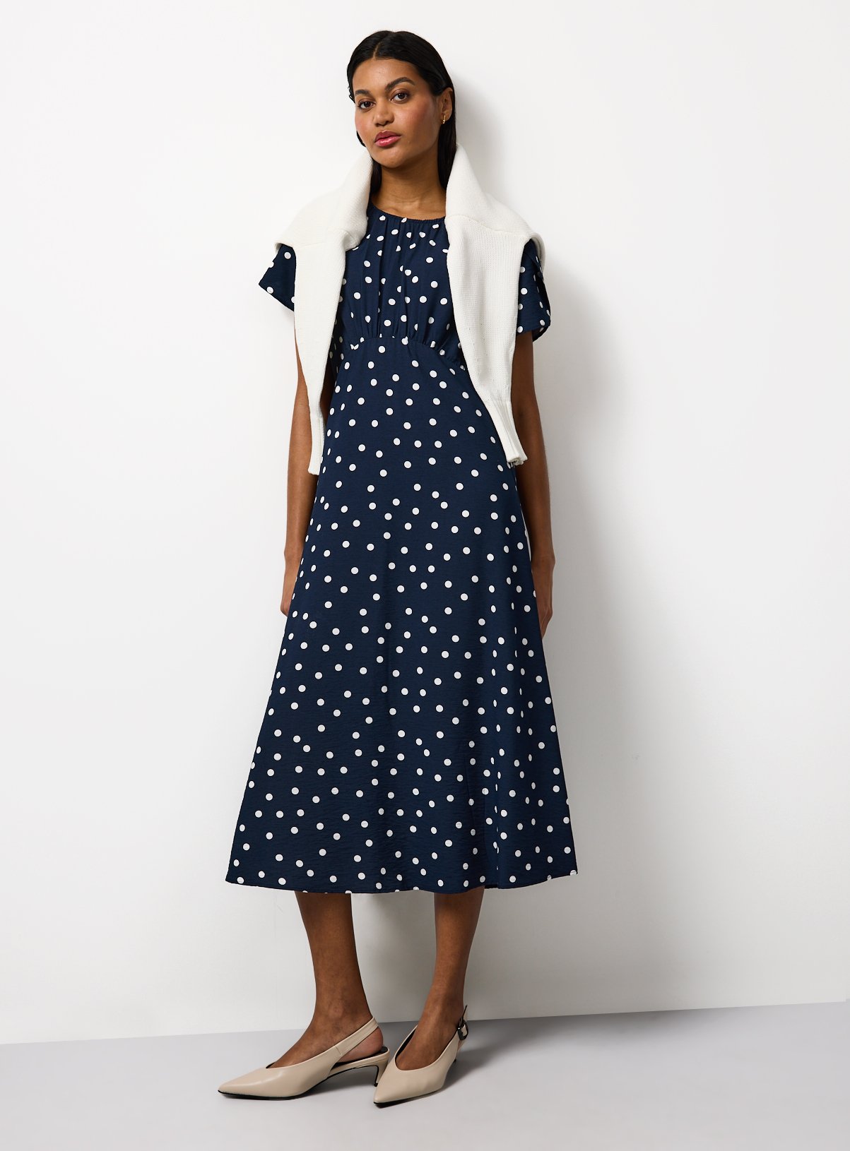 Navy Spot Print Maxi Tea Dress 10 - Image 3 thumbnail