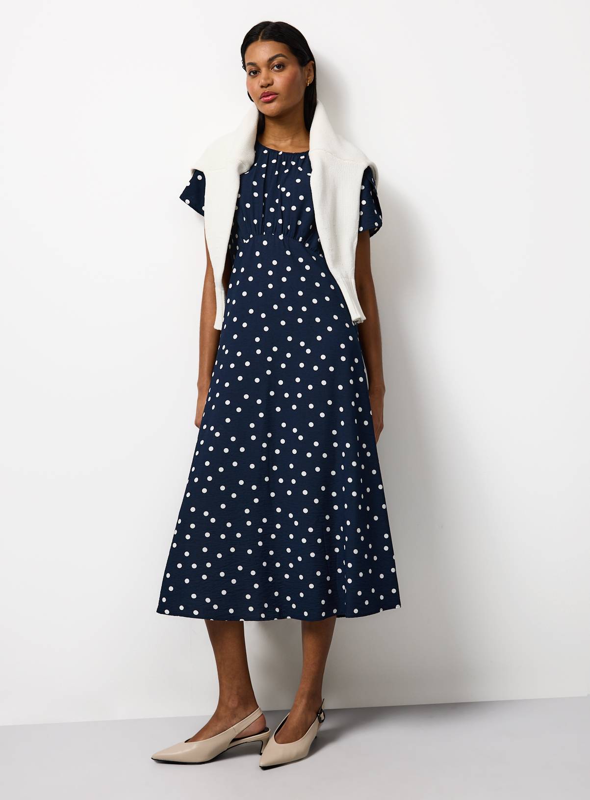 Navy Spot Print Maxi Tea Dress 10 - Image 3