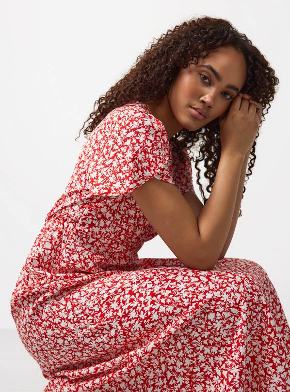 Red Floral Print Midaxi Tea Dress 20