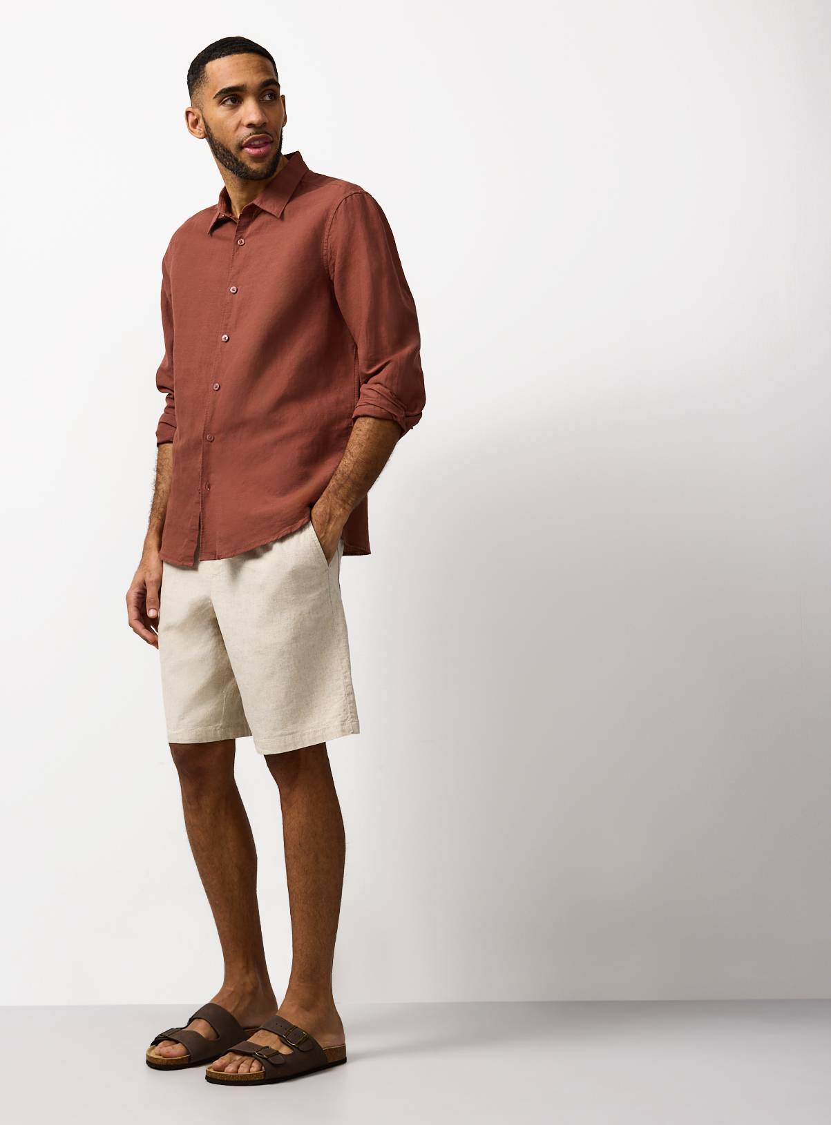 Natural Linen Blend Shorts 36 - Image 2