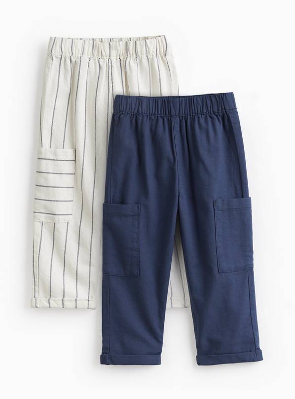 Blue & White Striped Woven Linen Trousers 2 Pack 3-4 years