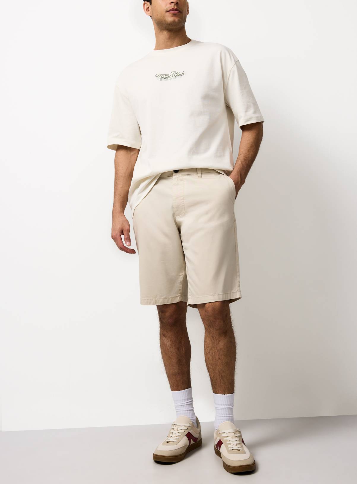 Cream Longer Length Lightweight Chino Shorts 50 - Image 1