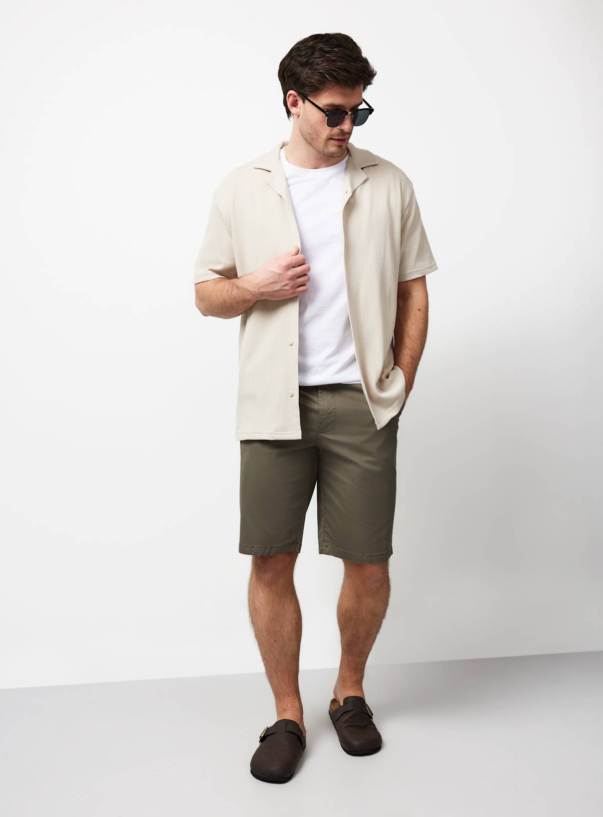 Khaki Longer Length Lightweight Chino Shorts 50 - Image 2