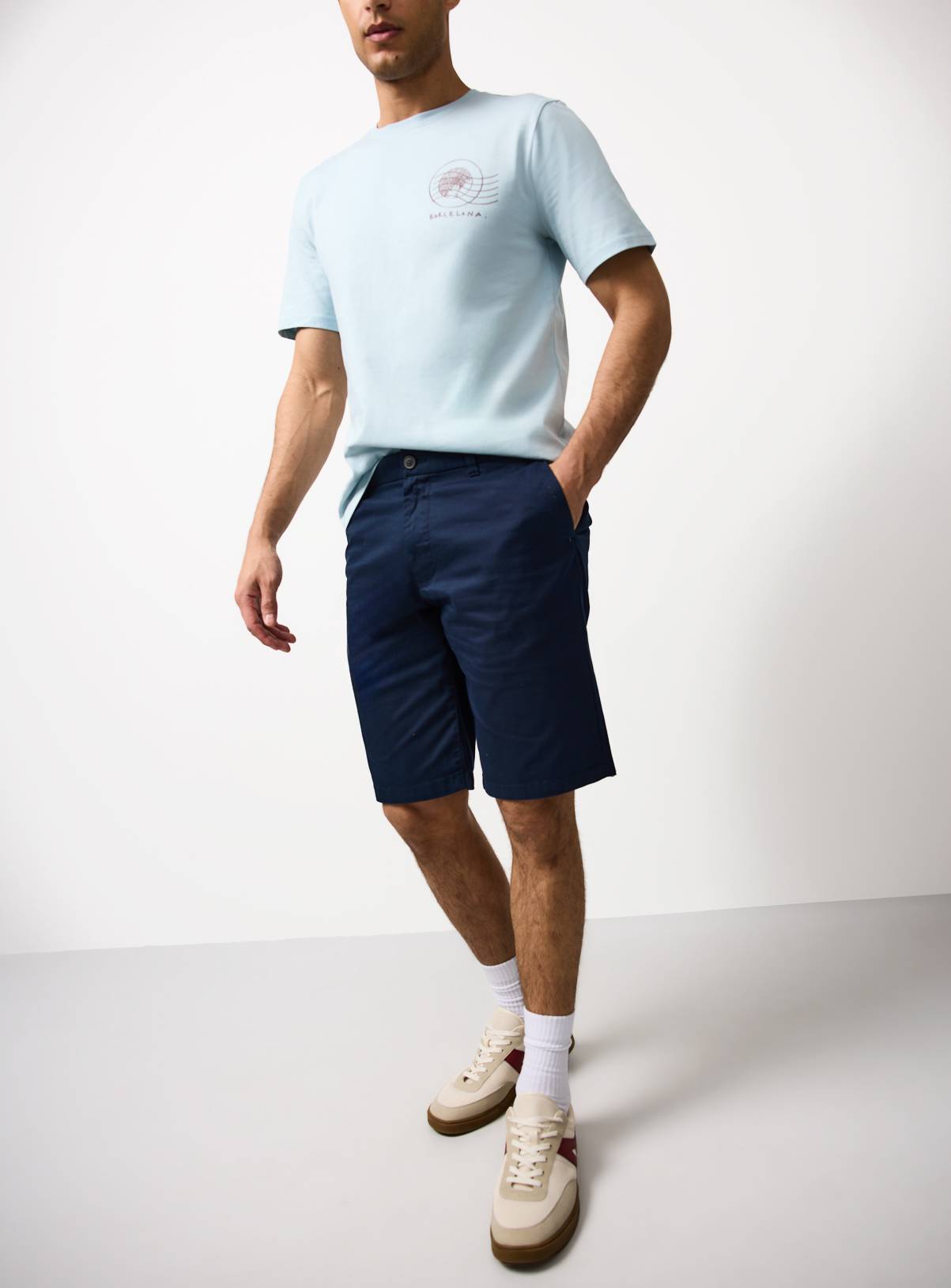 Navy Longer Length Lightweight Chino Shorts 44 - Image 1