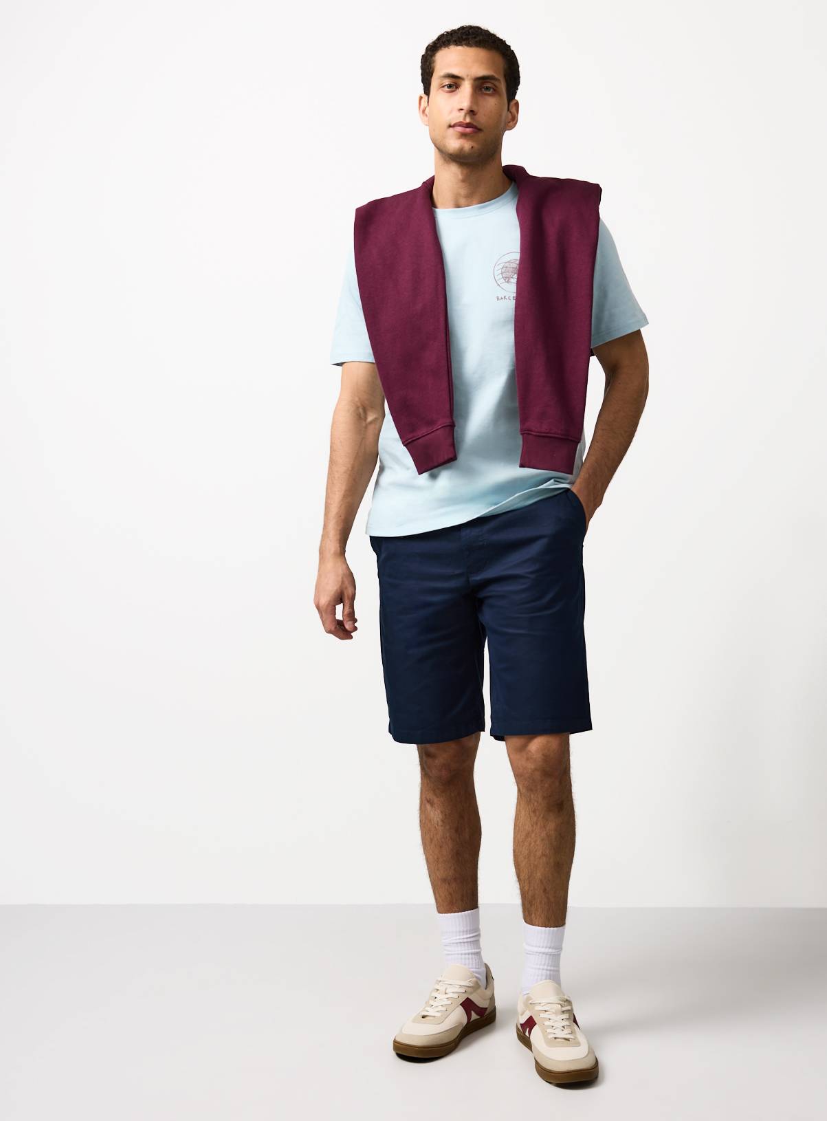 Navy Longer Length Lightweight Chino Shorts 44 - Image 2