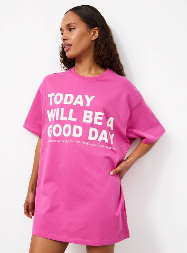 Pink Today Will Be A Good Day Graphic Oversized Fit Sleep Tee S