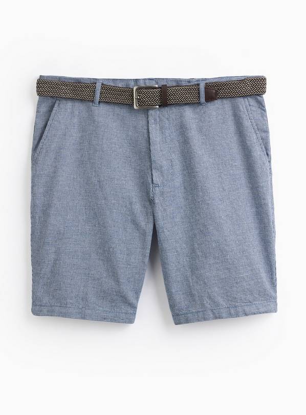 Navy Textured Puppytooth Chino Shorts 32