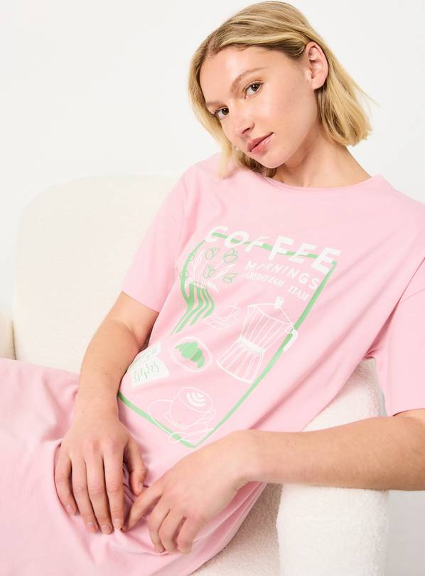 Pink Coffee Mornings Graphic Sleep Tee XS