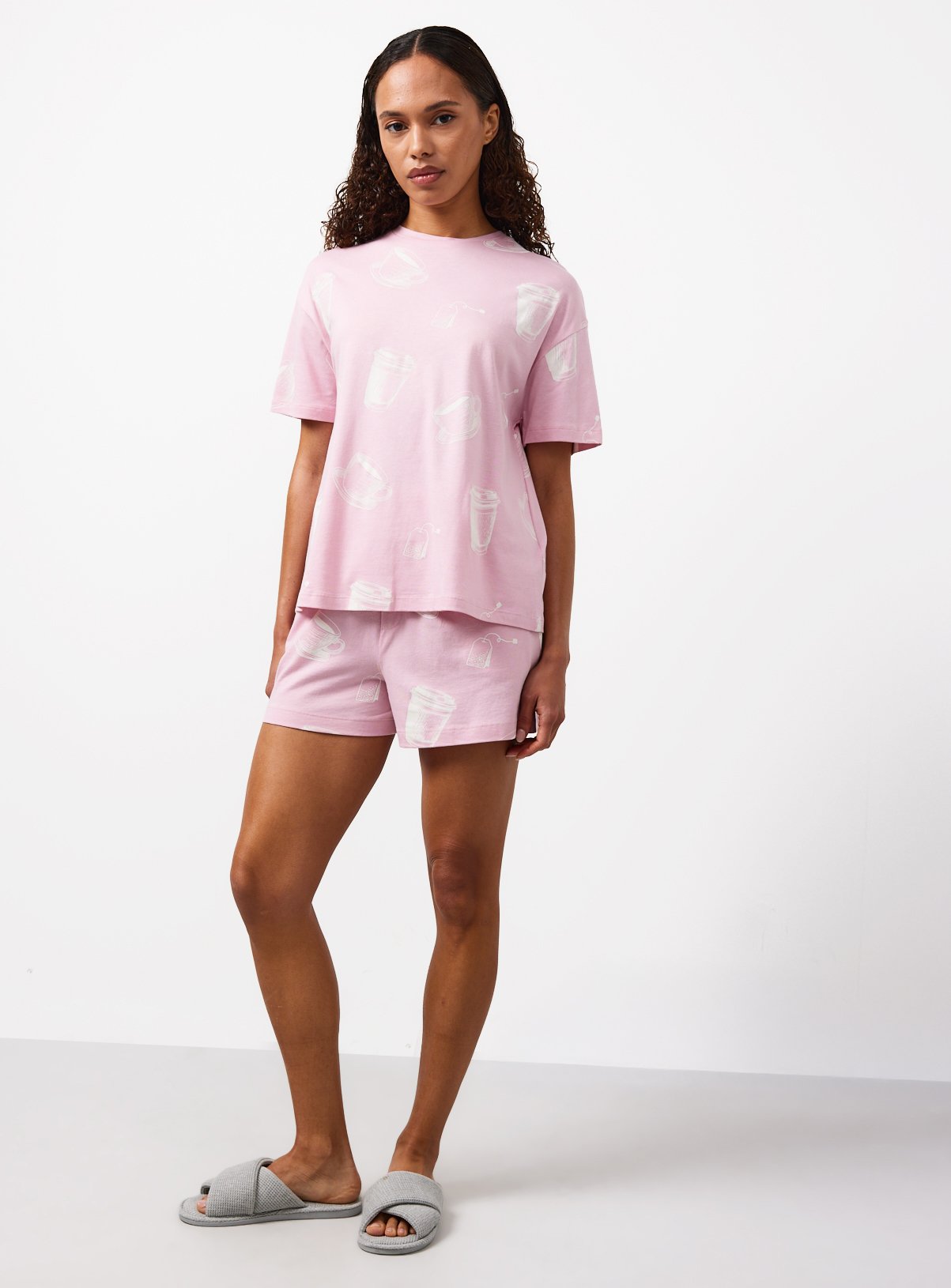Pink Tea & Coffee Print Pyjama T-Shirt XL - Image 2 thumbnail