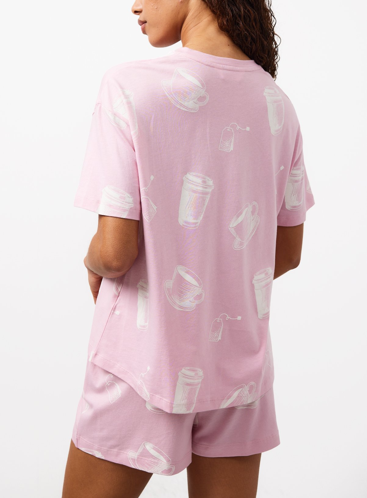 Pink Tea & Coffee Print Pyjama T-Shirt XL - Image 4 thumbnail