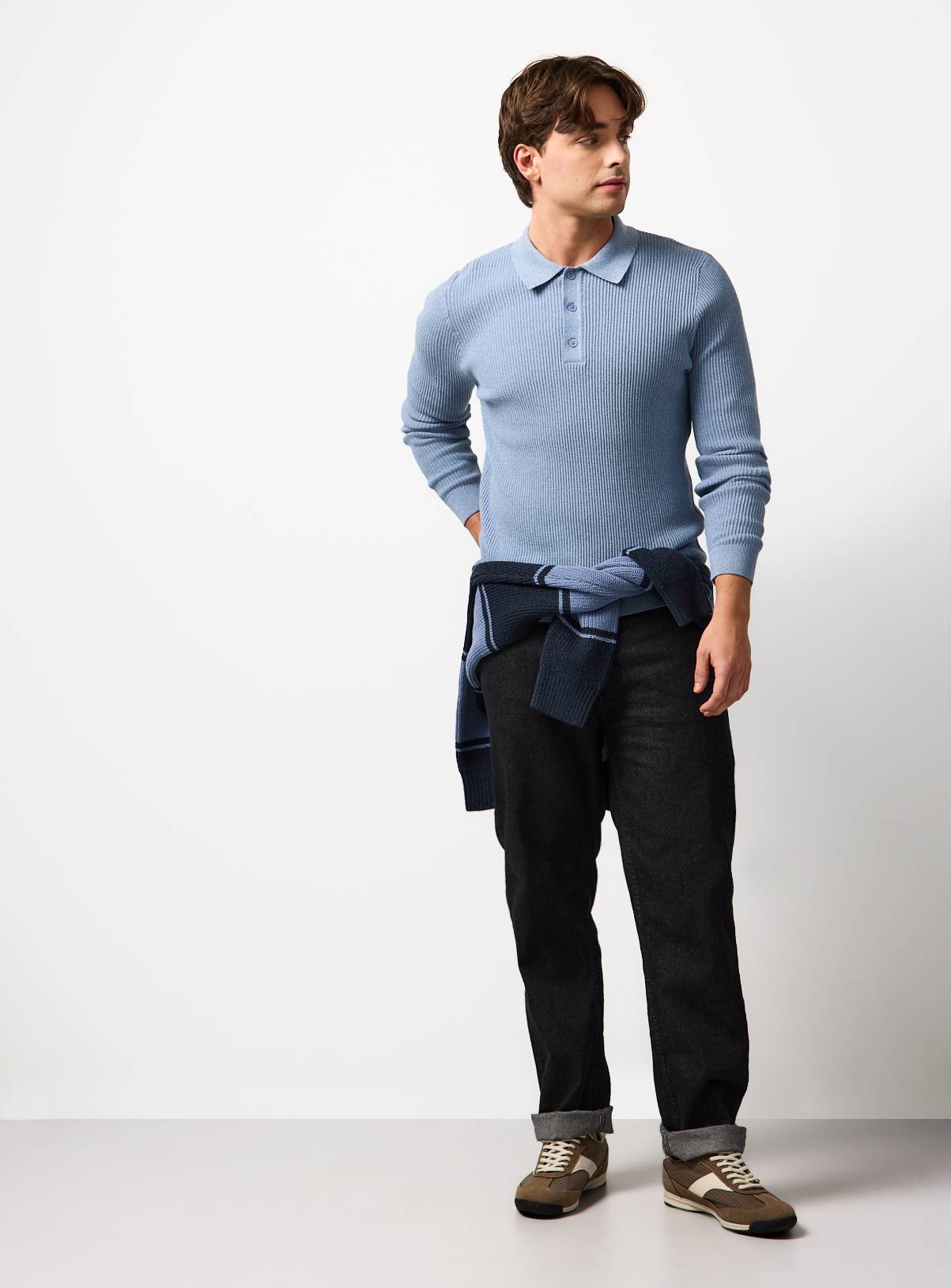 Blue Long Sleeve Ribbed Polo XXXL - Image 2