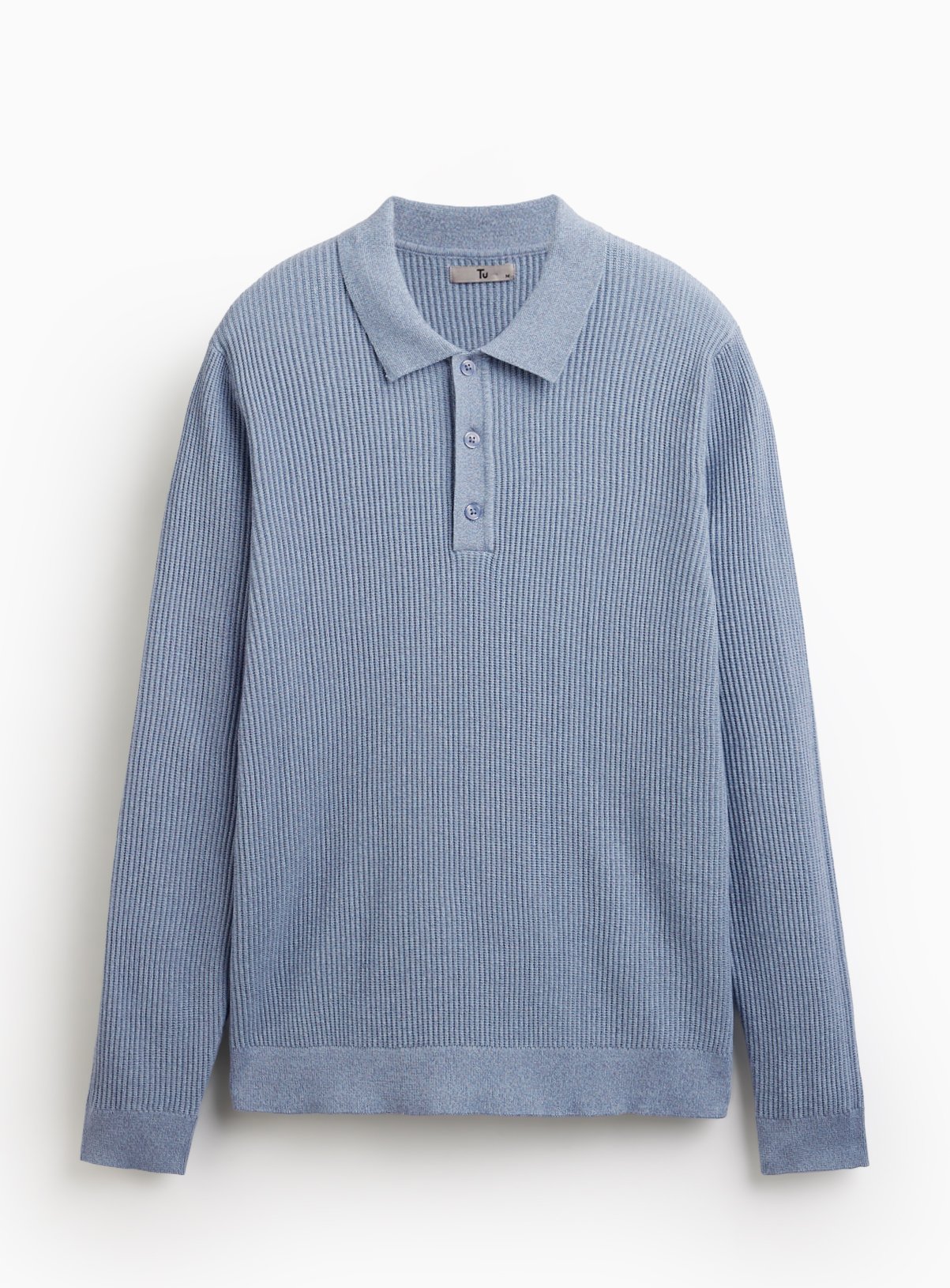 Blue Long Sleeve Ribbed Polo XXXL - Image 3 thumbnail