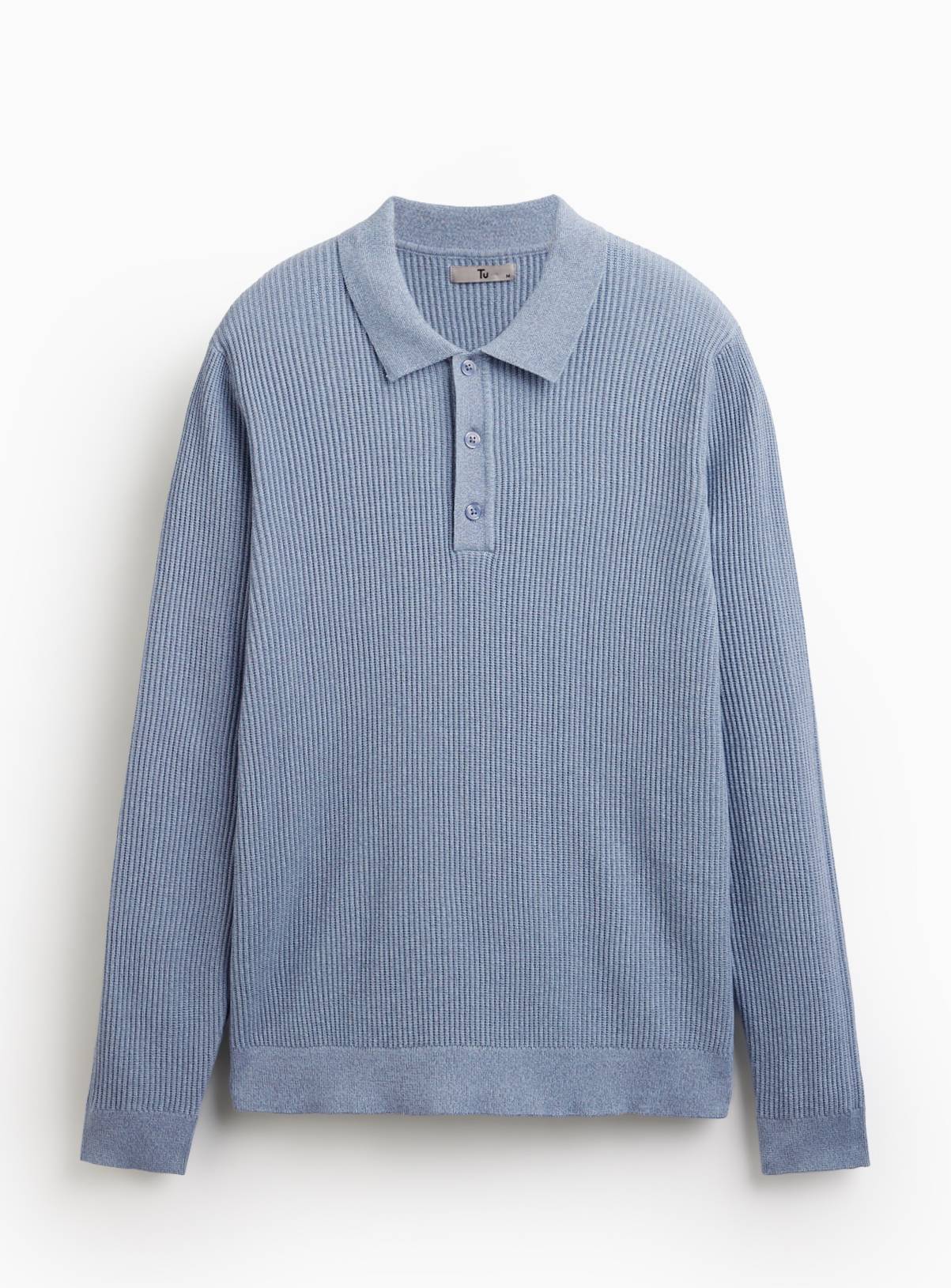 Blue Long Sleeve Ribbed Polo XXXL - Image 3