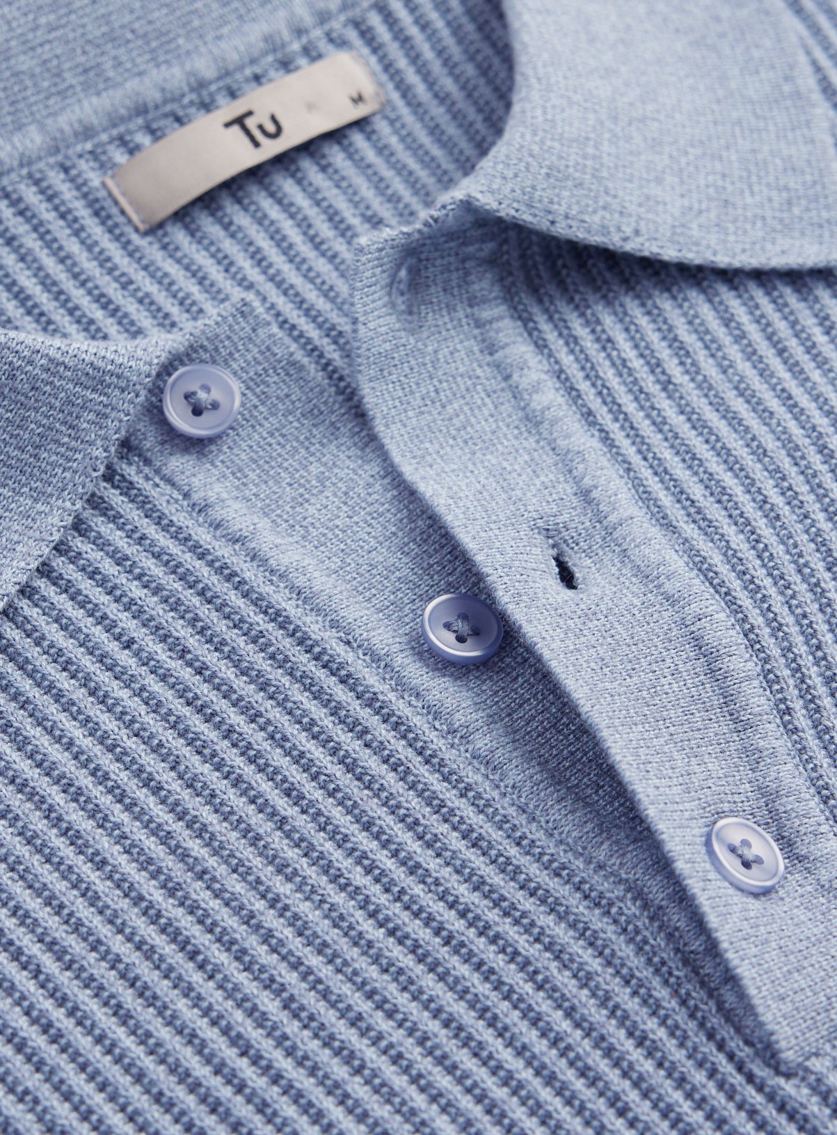 Blue Long Sleeve Ribbed Polo XXXL - Image 4 thumbnail