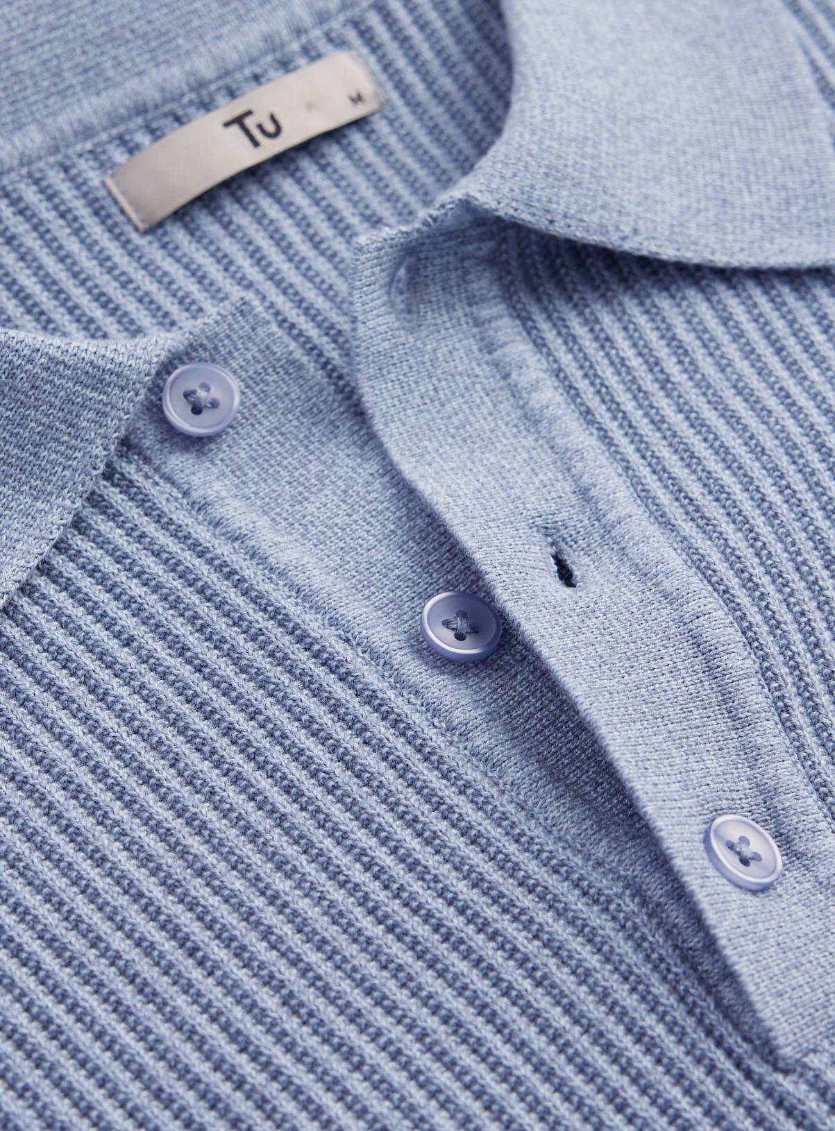 Blue Long Sleeve Ribbed Polo XXXL - Image 4
