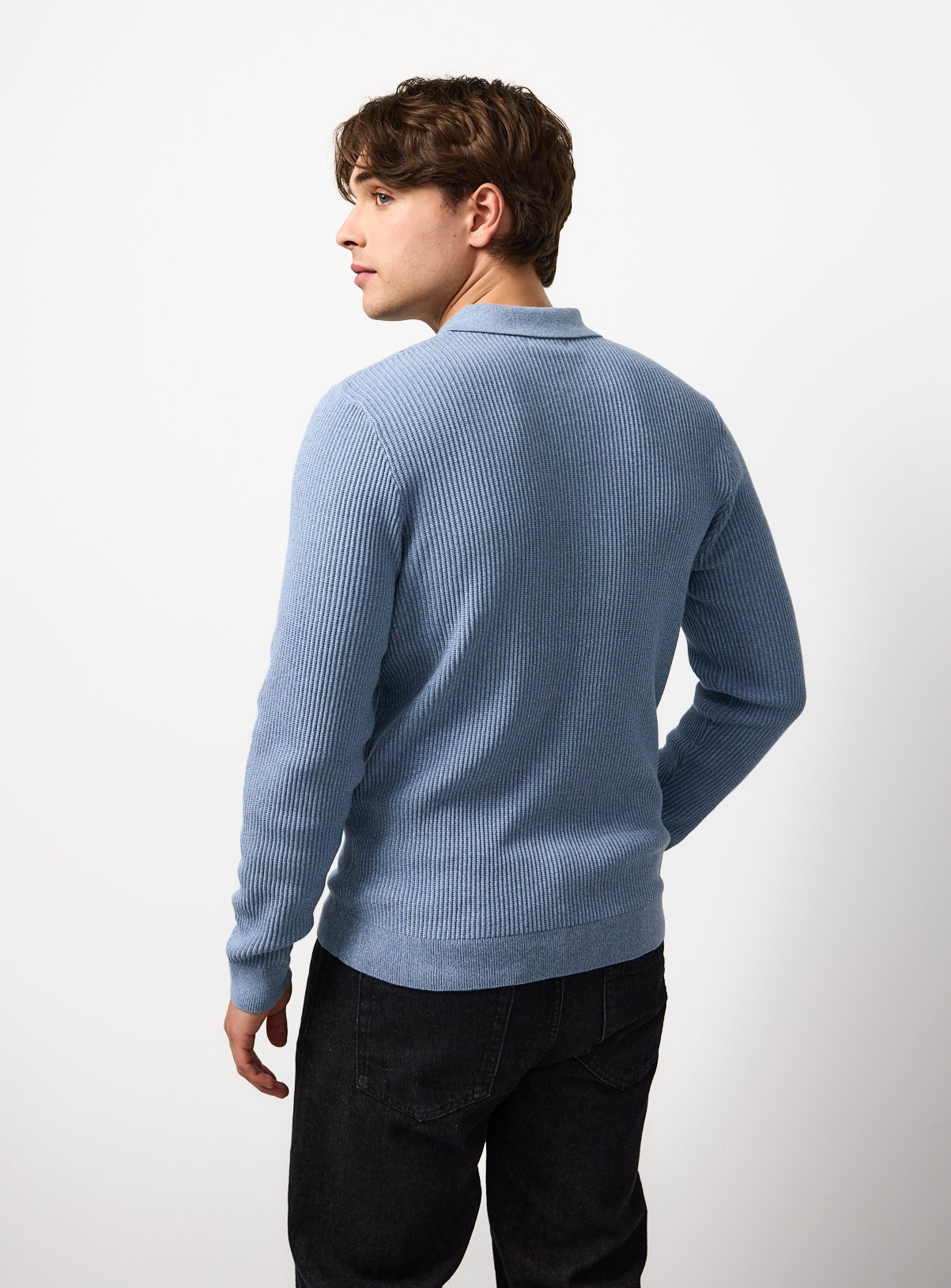 Blue Long Sleeve Ribbed Polo XXXL - Image 5 thumbnail