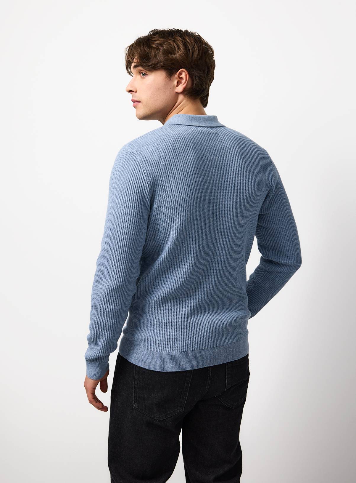 Blue Long Sleeve Ribbed Polo XXXL - Image 5
