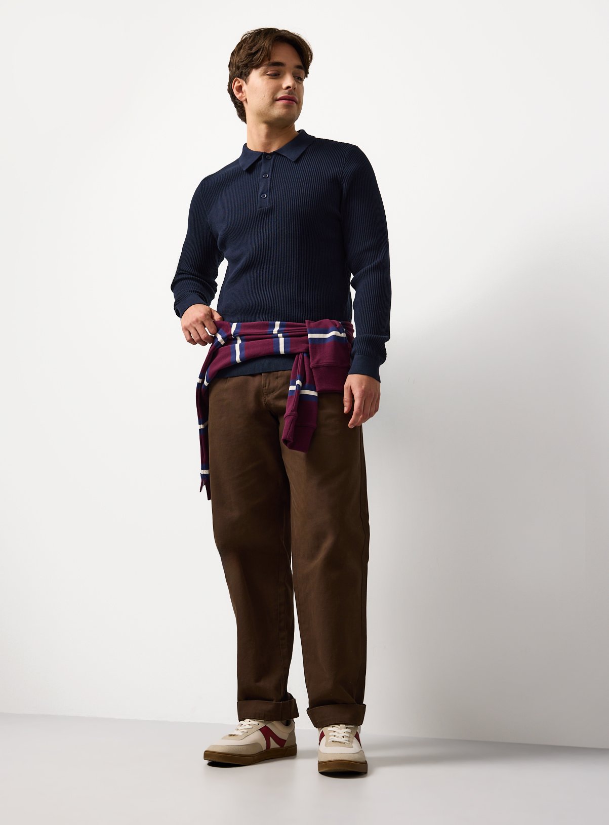 Navy Long Sleeve Ribbed Polo XXXL - Image 2 thumbnail